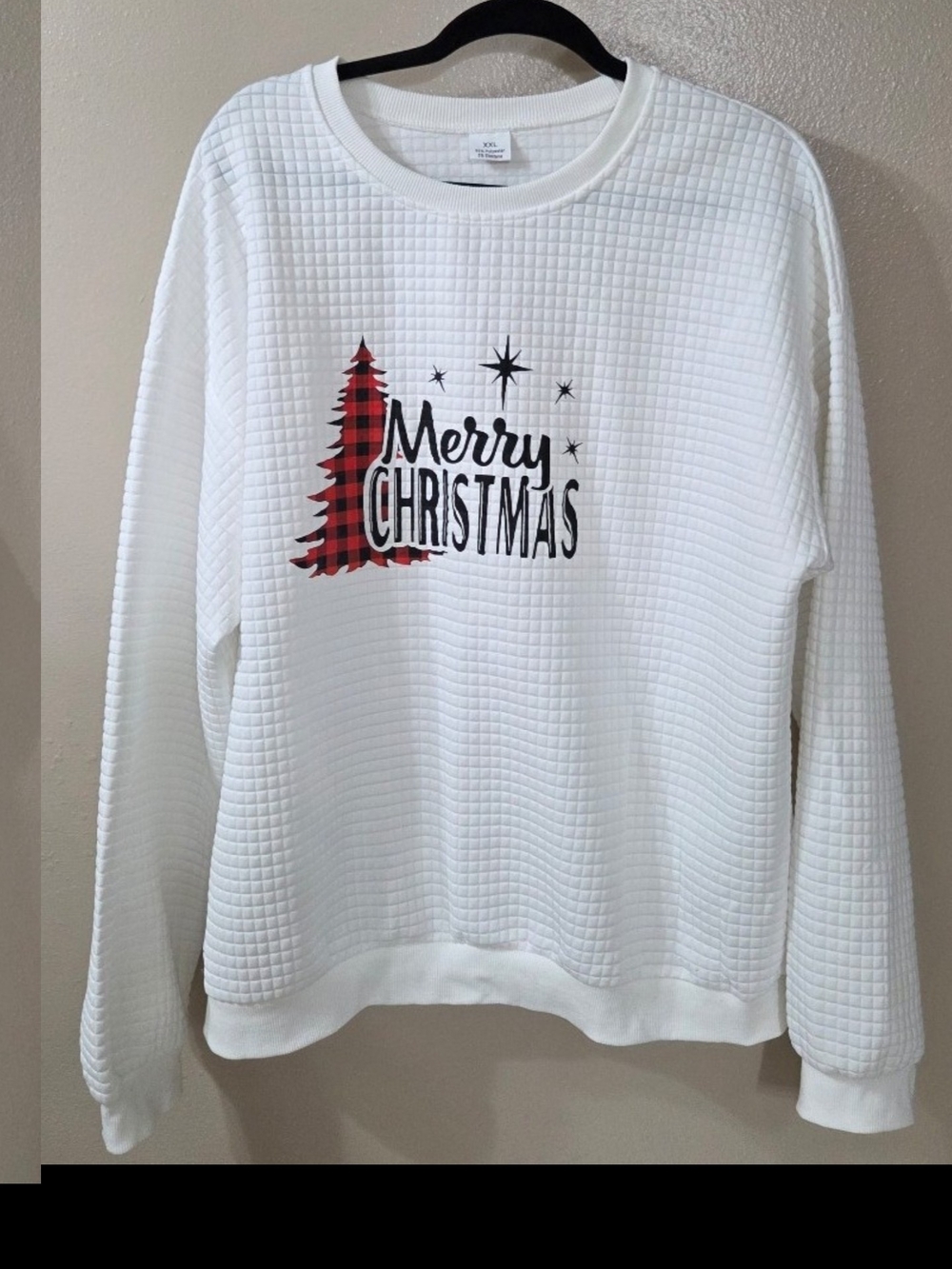 Merry Christmas White Quilted Sweatshirt - Women's Holiday Sweater